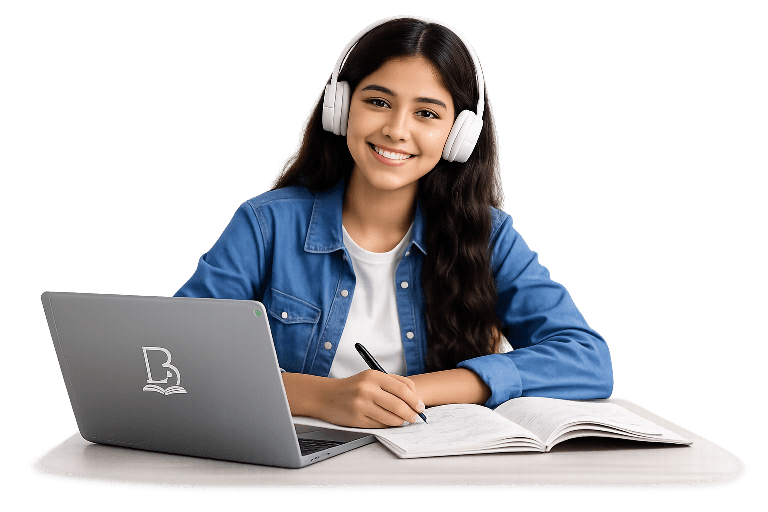 Student learning with laptop and study materials