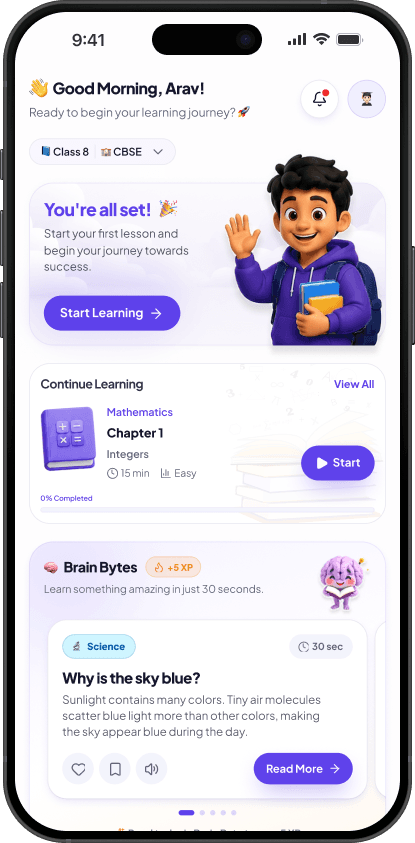 Bookvy student app on iPhone showing lessons, progress, and brain bytes